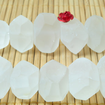 YesBeads Natural Clear Rock Crystal Quartz matte faceted nugget chunks beads gemstone wholesale jewelry 15"