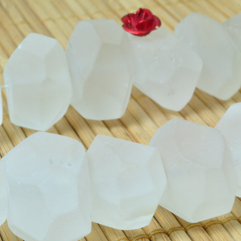 YesBeads Natural Clear Rock Crystal Quartz matte faceted nugget chunks beads gemstone wholesale jewelry 15"