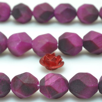 YesBeads Rose Red Tiger Eye star cut matte faceted nugget loose beads wholesale gemstone 15''