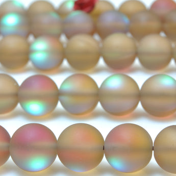 YesBeads Mystic Aura Quartz Crystal brown rainbow matte round loose beads wholesale jewelry 15"