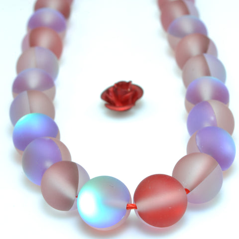 YesBeads Mystic Aura Quartz Crystal red matte round loose beads wholesale jewelry 15"