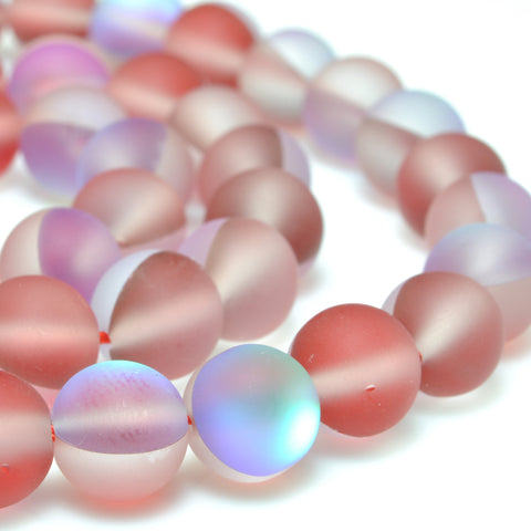 YesBeads Mystic Aura Quartz Crystal red matte round loose beads wholesale jewelry 15"