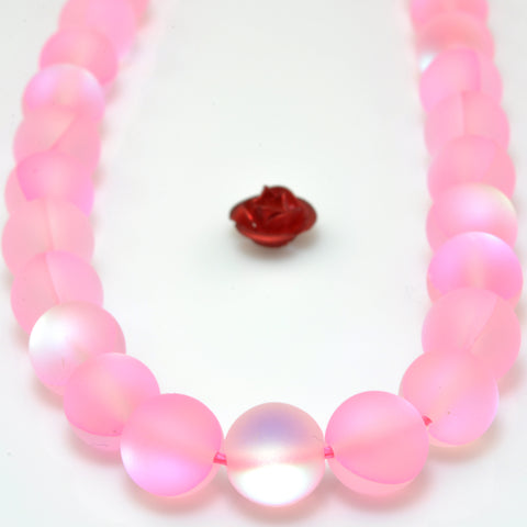YesBeads Pink Mystic Aura Quartz Crystal matte round loose beads wholesale jewelry 15"