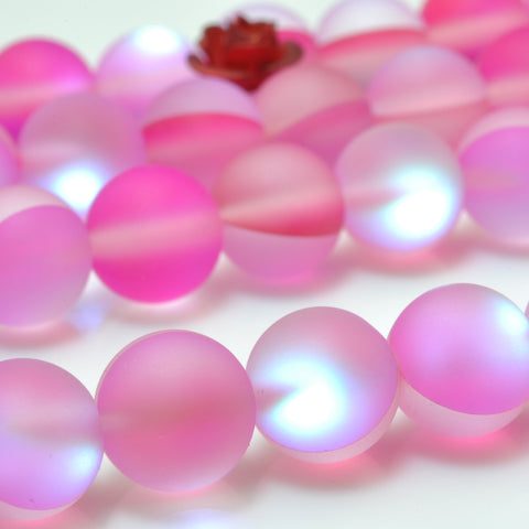 YesBeads Mystic Aura Quartz Crystal rose red matte round loose beads wholesale jewelry 15"