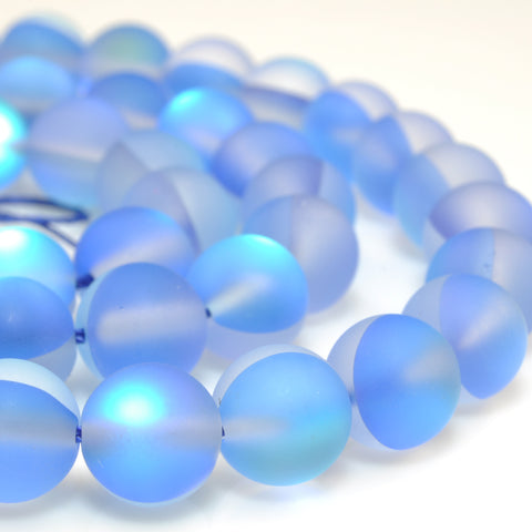 YesBeads Mystic Aura Quartz Crystal blue matte round loose beads wholesale jewelry 15"
