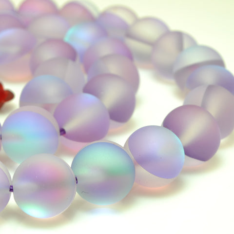 YesBeads Mystic Aura Quartz Crystal light purple matte round loose beads wholesale jewelry 15"