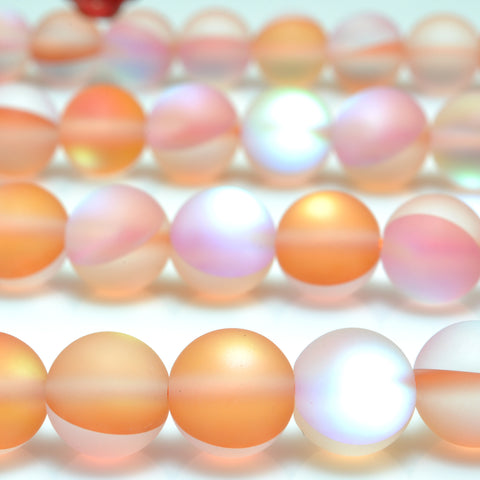 YesBeads Mystic Aura Quartz Crystal orange matte round loose beads wholesale jewelry 15"