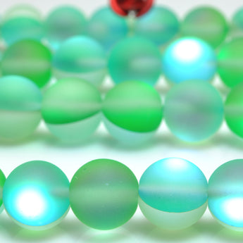 YesBeads Green Mystic Aura Quartz Crystal matte round loose beads wholesale jewelry 15"
