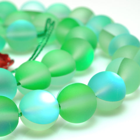 YesBeads Green Mystic Aura Quartz Crystal matte round loose beads wholesale jewelry 15"