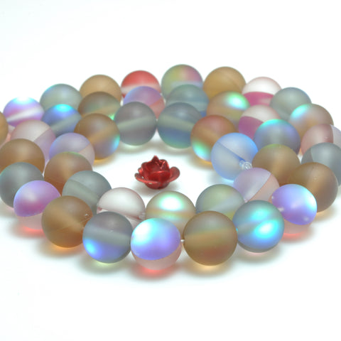YesBeads Mystic Aura Quartz Crystal mix rainbow matte round loose beads wholesale jewelry 15"