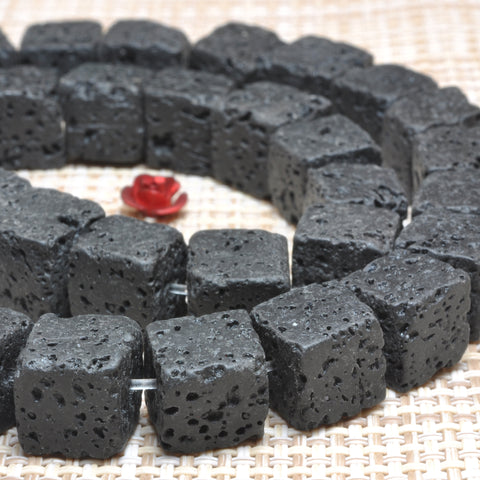 YesBeads Black Lava matte square cube beads lava rock stone wholesale jewelry 6mm-14mm 15"