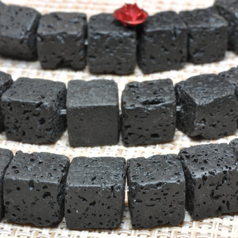 YesBeads Black Lava matte square cube beads lava rock stone wholesale jewelry 6mm-14mm 15"