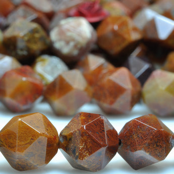 YesBeads Natural Warring States Red Jasper star cut faceted nugget beads wholesale gemstone jewelry 15"