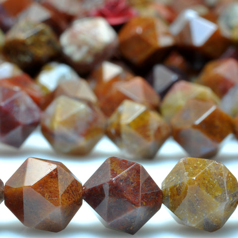 YesBeads Natural Warring States Red Jasper star cut faceted nugget beads wholesale gemstone jewelry 15"