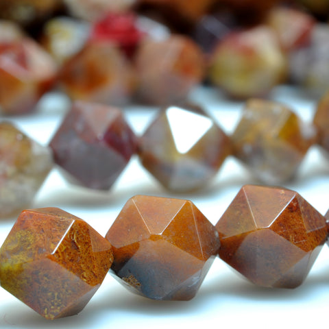 YesBeads Natural Warring States Red Jasper star cut faceted nugget beads wholesale gemstone jewelry 15"