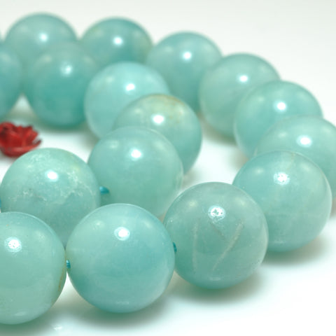 Natural Amazonite smooth round loose beads green gemstone wholesale jewelry making 15"