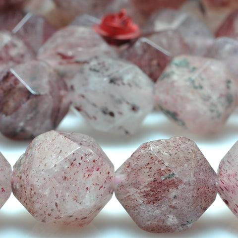 YesBeads natural Strawberry quartz star cut faceted nugget beads gemstone 12mm 15"