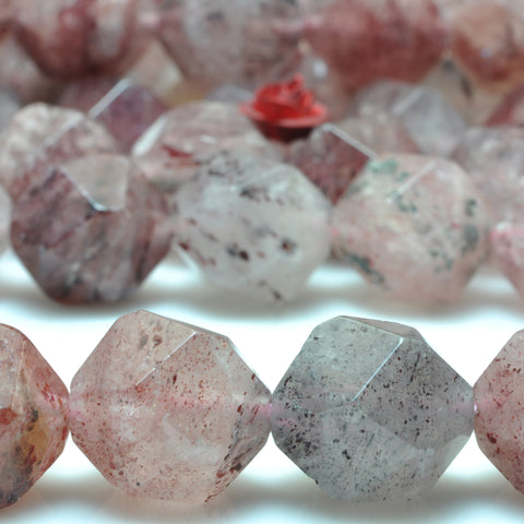 YesBeads natural Strawberry quartz star cut faceted nugget beads gemstone 12mm 15"
