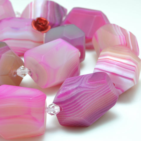YesBeads Red Banded Agate matte faceted nugget drum chunks beads gemstone wholesale jewelry making 15"