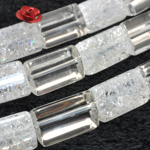YesBeads Natural snow crackle rock crystal clear quartz A grade smooth triangular tube beads gemstone wholesale 15"