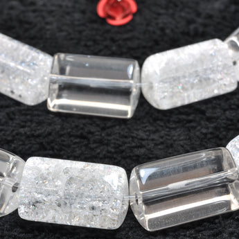 YesBeads Natural snow crackle rock crystal clear quartz A grade smooth triangular tube beads gemstone wholesale 15"