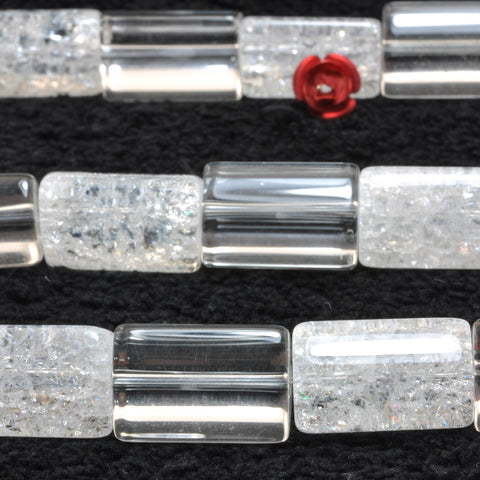 YesBeads Natural snow crackle rock crystal clear quartz A grade smooth triangular tube beads gemstone wholesale 15"