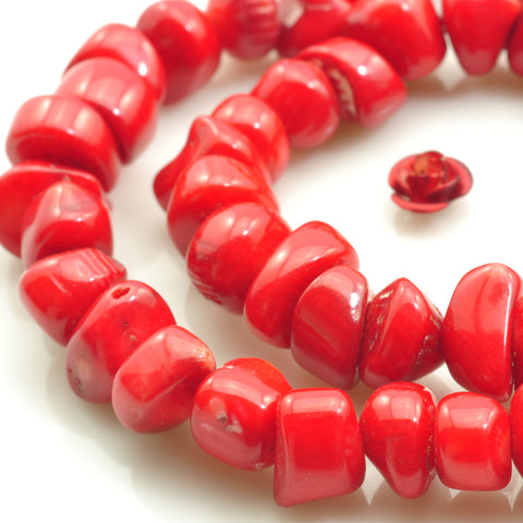 YesBeads Red Coral smooth pebble chip beads wholesale gemstone jewelry 15"