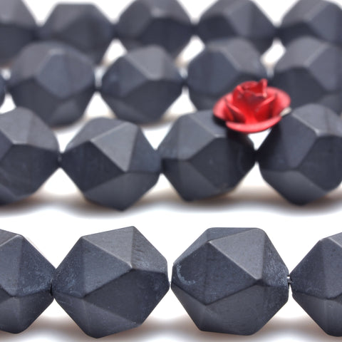YesBeads Natural Black onyx Matte and Faceted nugget star cut  beads wholesale gemstone 15''