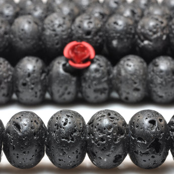 YesBeads Black Lava matte rondelle loose beads lava rock stone wholesale jewelry making 15"