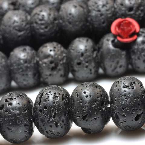 YesBeads Black Lava matte rondelle loose beads lava rock stone wholesale jewelry making 15"