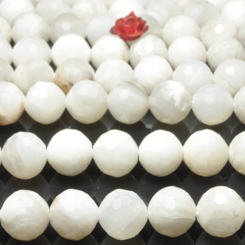 YesBeads Natural white crazy lace agate faceted round beads loose gemstone wholesale jewelry making bracelet diy stuff