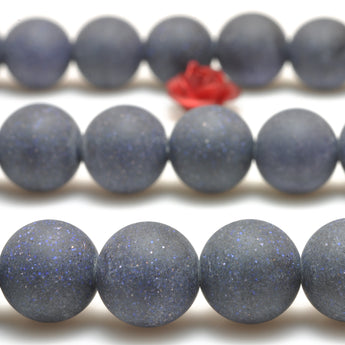 YesBeads Blue Sandstone goldstone matte round loose beads wholesale gemstone jewelry making 15"