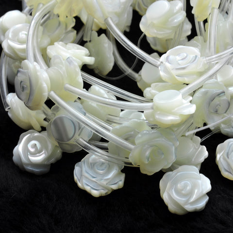 YesBeads White MOP carve rose single-face loose beads wholesale jewelry