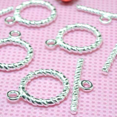 925 Sterling Silver Toggle Clasp closed Twisted Rope textured rings wholsale jewelry findings
