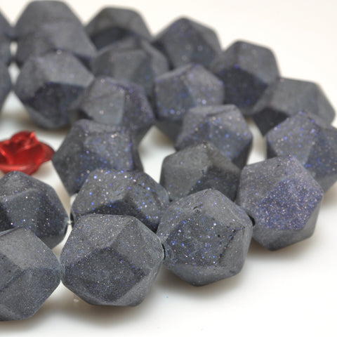YesBeads Blue Sandstone goldstone star cut matte faceted nugget beads wholesale gemstone jewelry making 15"