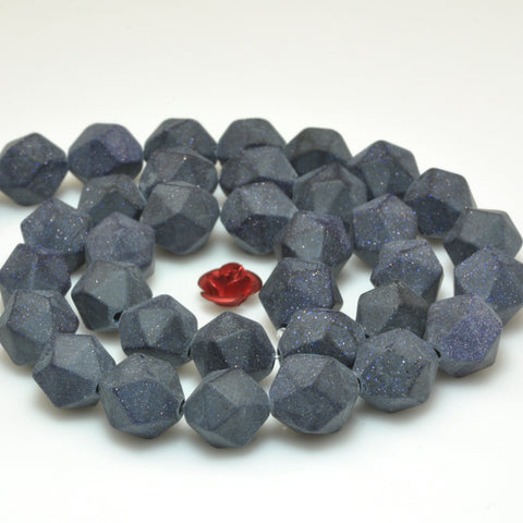 YesBeads Blue Sandstone goldstone star cut matte faceted nugget beads wholesale gemstone jewelry making 15"