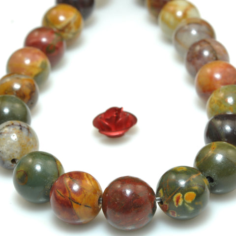 YesBeads Natural Red Creek Jasper smooth round beads picasso jasper gemstone wholesale jewelry making 15"