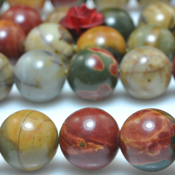 YesBeads Natural Red Creek Jasper smooth round beads picasso jasper gemstone wholesale jewelry making 15"