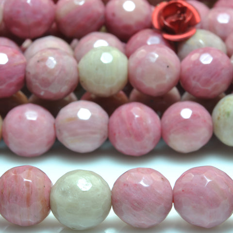 Natural pink Rhodonite faceted round loose beads wholesale gemstone jewelry making bracelet necklace diy