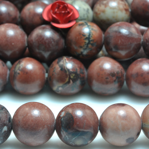 YesBeads Natural Red Grass Flower jasper smooth round beads chohua artistic jasper gemstone wholesale jewelr making 15"