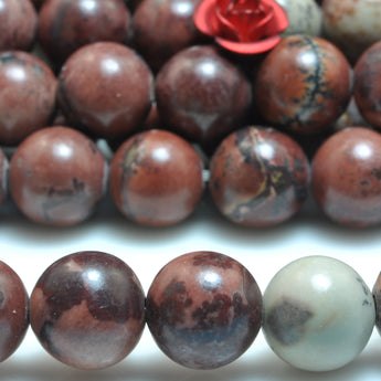 YesBeads Natural Red Grass Flower jasper smooth round beads chohua artistic jasper gemstone wholesale jewelr making 15"