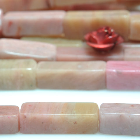 YesBeads Natural Pink Rhodonite gemstone smooth rectangle beads 4x13mm 15"