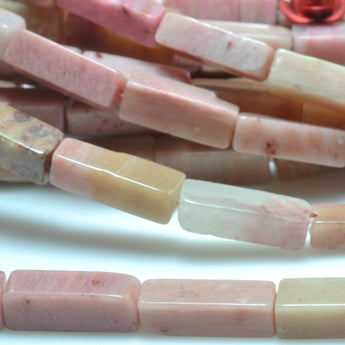 YesBeads Natural Pink Rhodonite gemstone smooth rectangle beads 4x13mm 15"