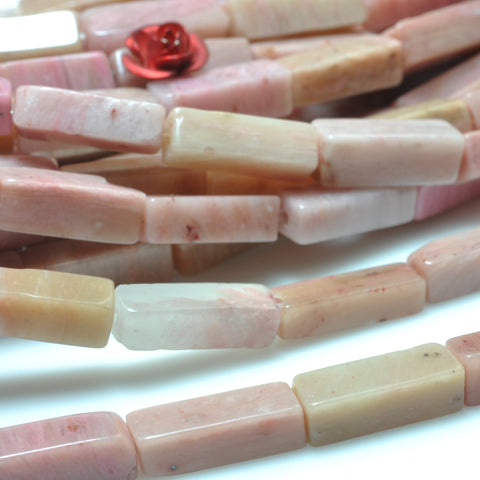 YesBeads Natural Pink Rhodonite gemstone smooth rectangle beads 4x13mm 15"