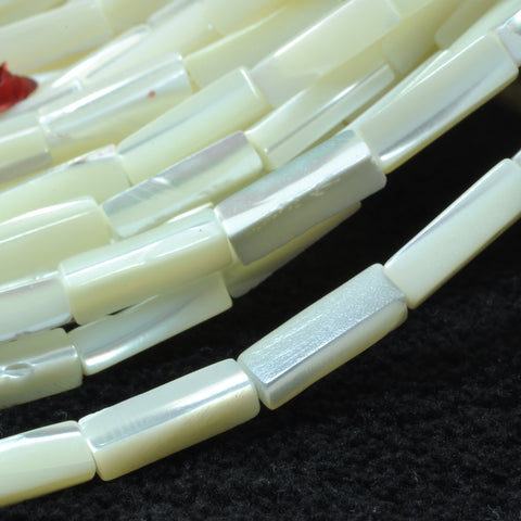 YesBeads White MOP mother of pearl smooth rectangle tube beads wholesale gemstone jewelry making