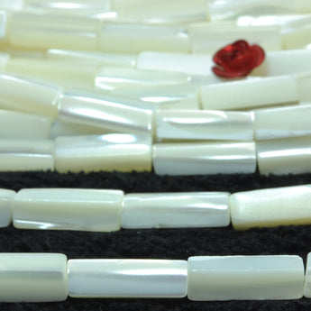 YesBeads White MOP mother of pearl smooth rectangle tube beads wholesale gemstone jewelry making