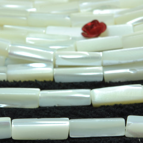 YesBeads White MOP mother of pearl smooth rectangle tube beads wholesale gemstone jewelry making