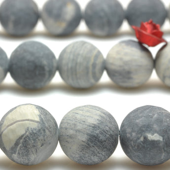 YesBeads Natural Black Silver Leaf Jasper matte faceted round beads gemstone jewelry making 15"