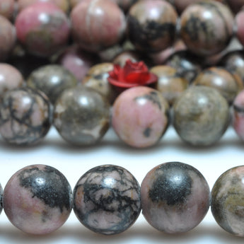 YesBeads Natural Black Banded Rhodonite smooth round beads gemstone wholesale jewelry making 15"
