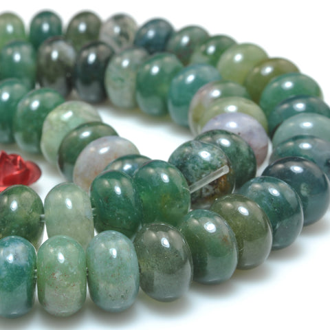 YesBeads Natural Green Moss Agate smooth rondelle beads wholesale gemstone jewelry making 15"